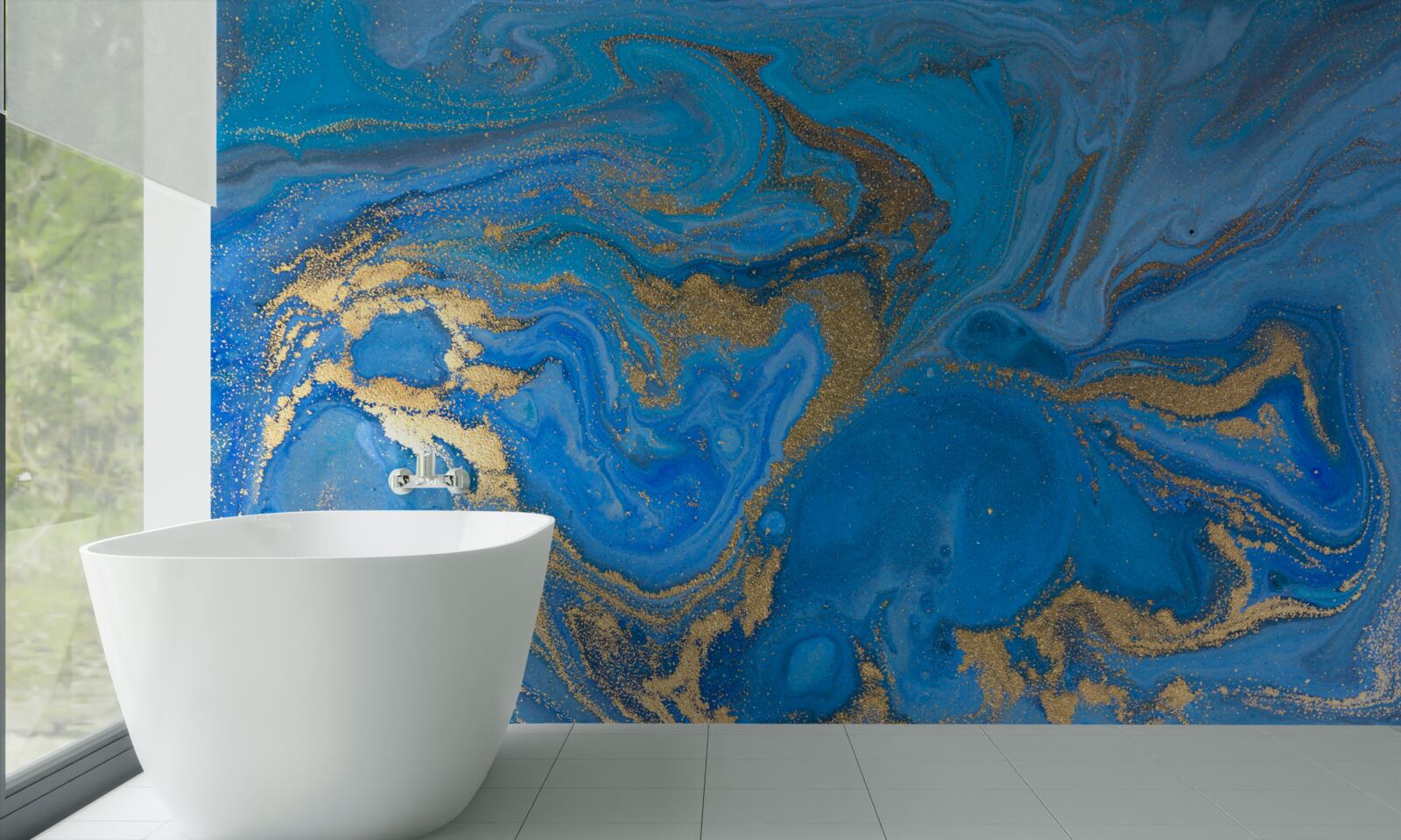 Fototapeten Blau und Gold im Stil des Marmors