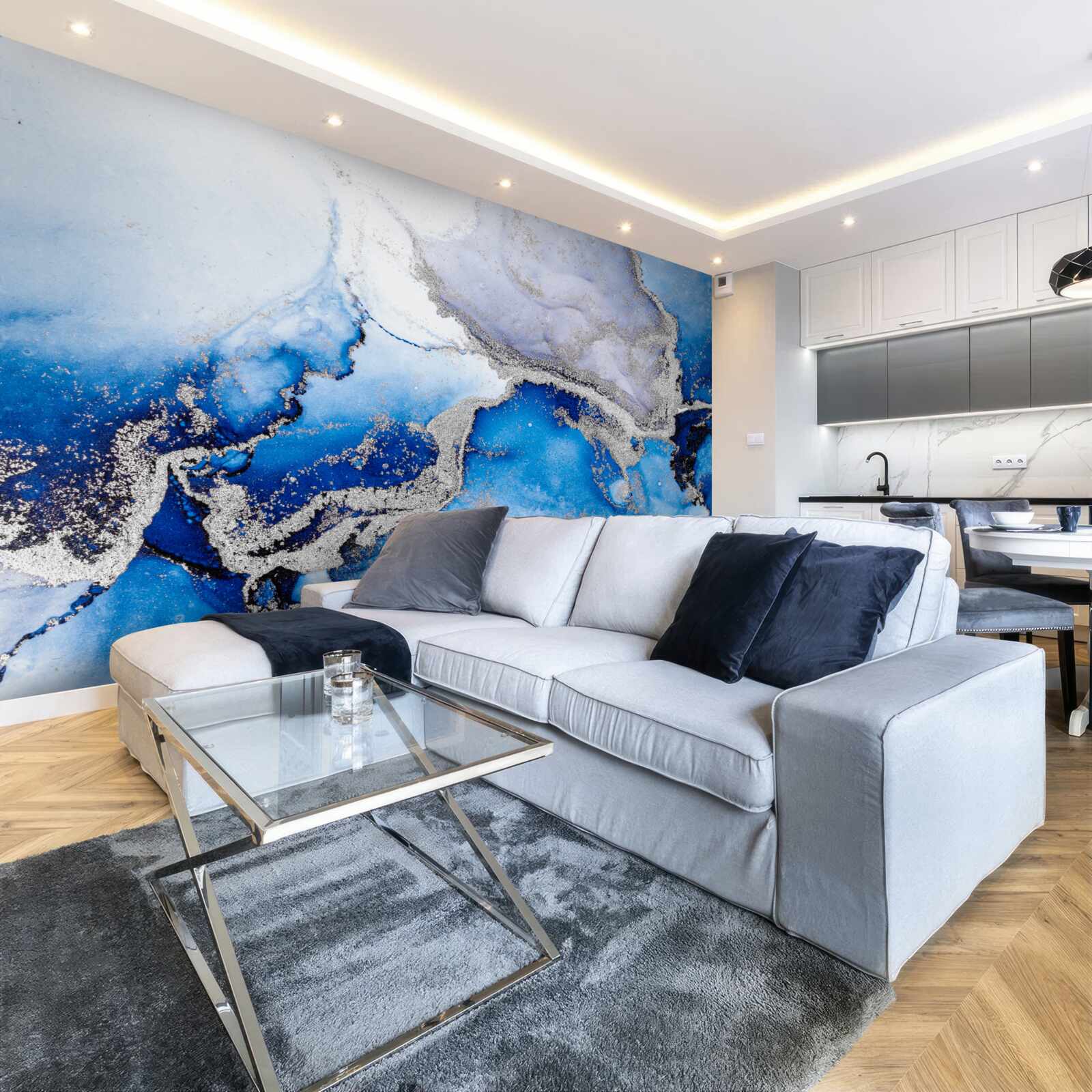 Fototapeten Extravaganter abstrakter Hintergrund in einem blauen Schatten