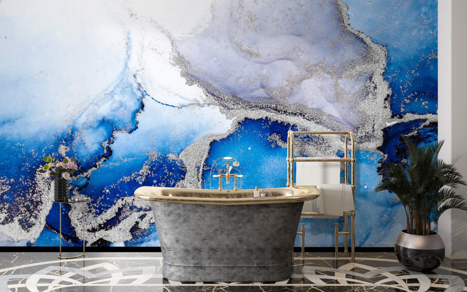Fototapeten Extravaganter abstrakter Hintergrund in einem blauen Schatten