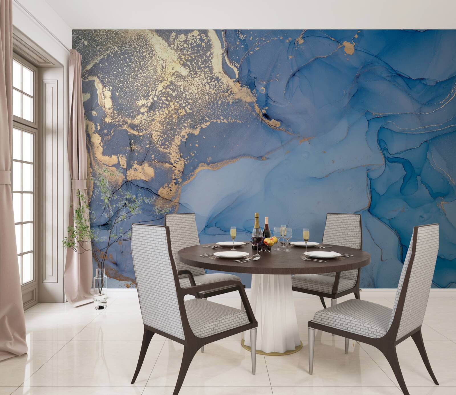 Fototapeten Goldenblau abstrakter Hintergrund voller heller Farben