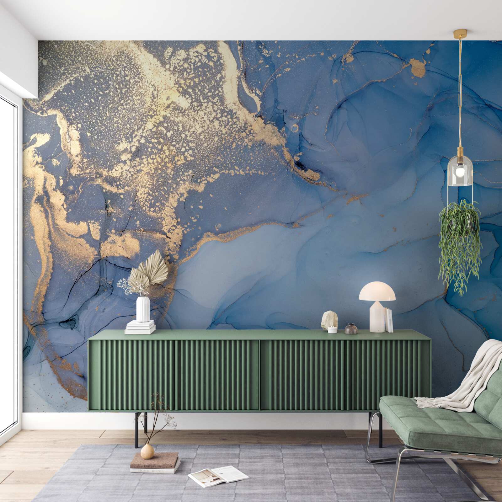 Fototapeten Goldenblau abstrakter Hintergrund voller heller Farben