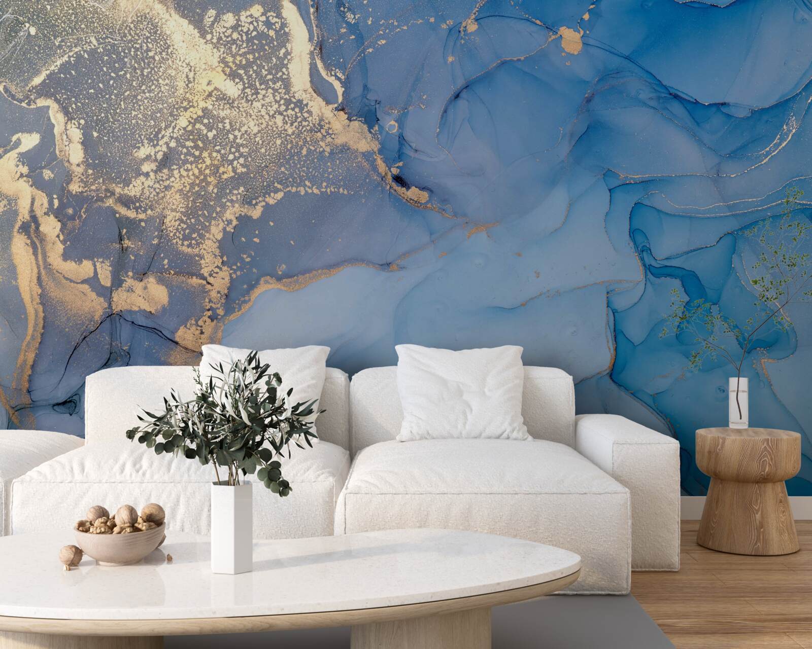 Fototapeten Goldenblau abstrakter Hintergrund voller heller Farben