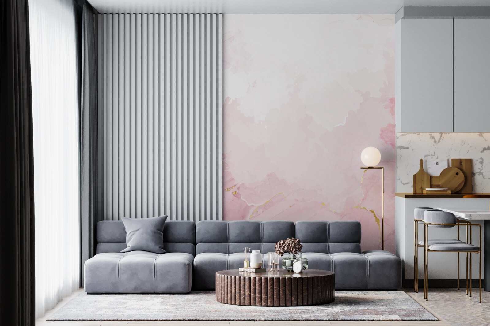 Fototapeten Marmor in zarten Weiß- und Rosa -Schatten