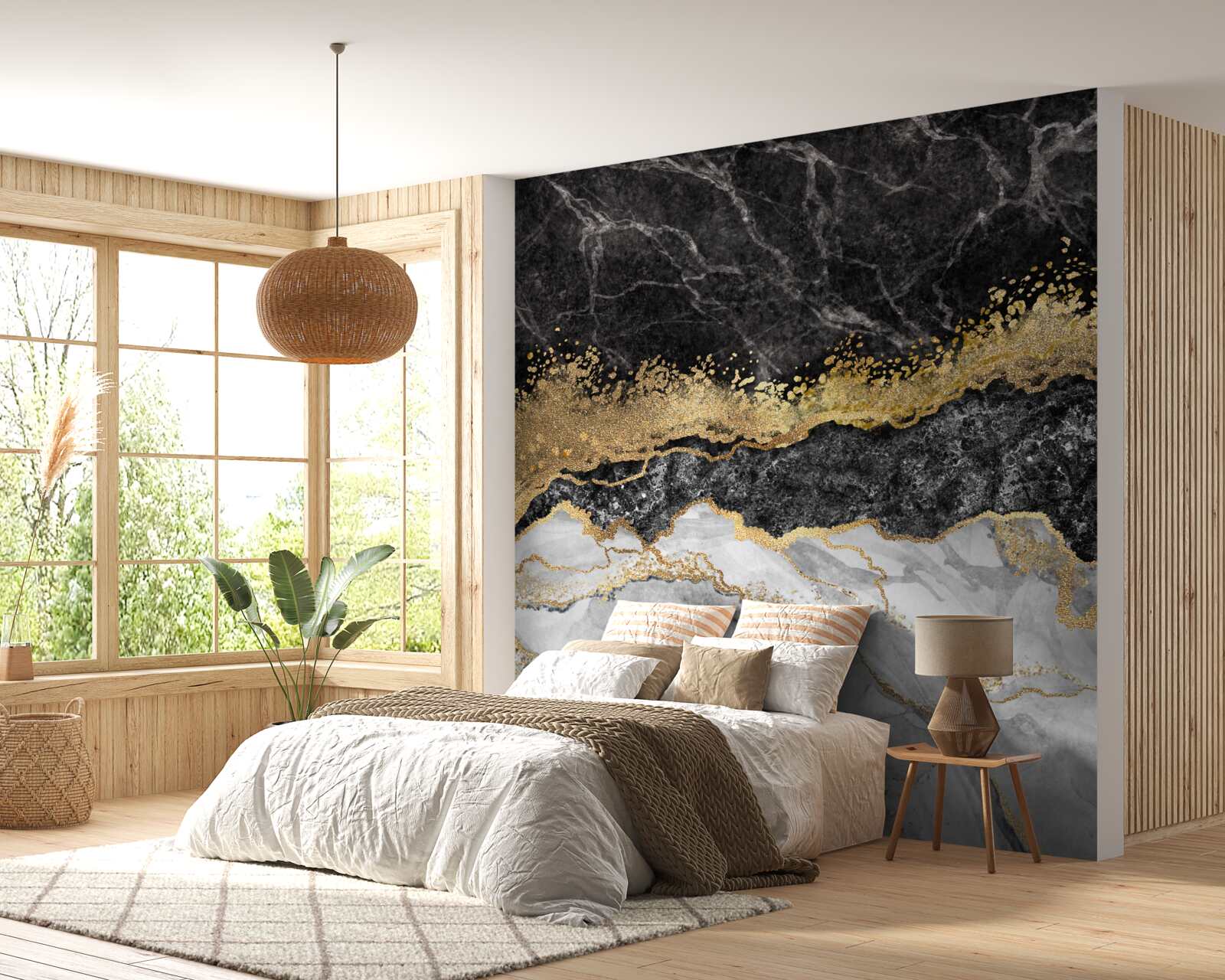 Fototapeten Marmor mit Gold auf schwarzem Hintergrund