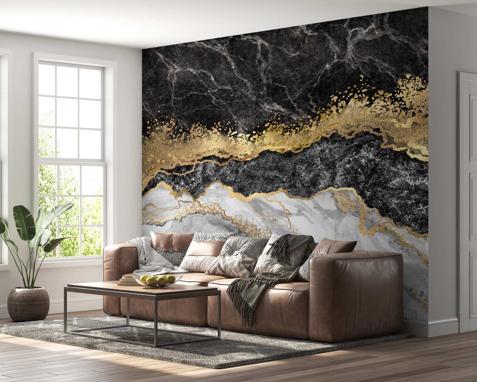 Fototapeten Marmor mit Gold auf schwarzem Hintergrund