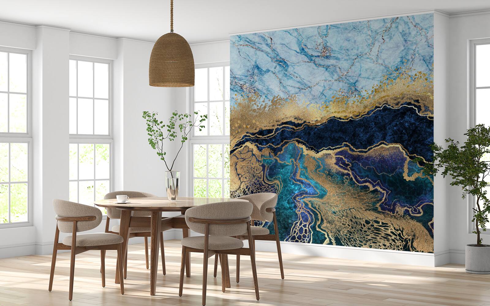 Fototapeten luxuriöser blauer Marmor mit goldenen Adern