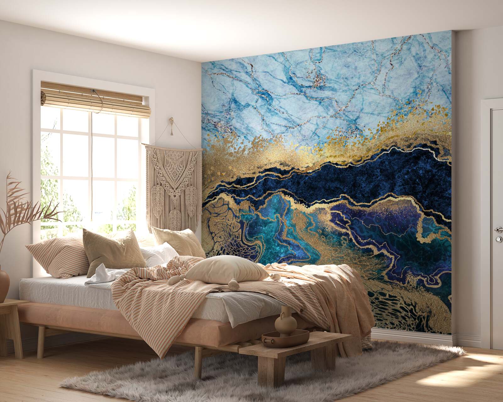 Fototapeten luxuriöser blauer Marmor mit goldenen Adern