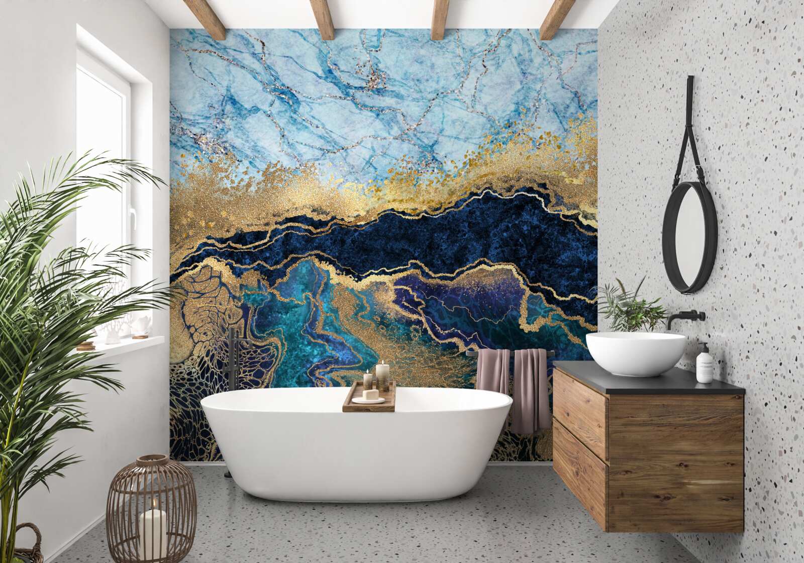 Fototapeten luxuriöser blauer Marmor mit goldenen Adern