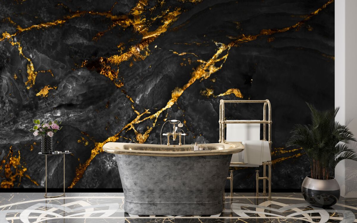 Fototapeten Schwarzer Marmor mit goldenen Venen