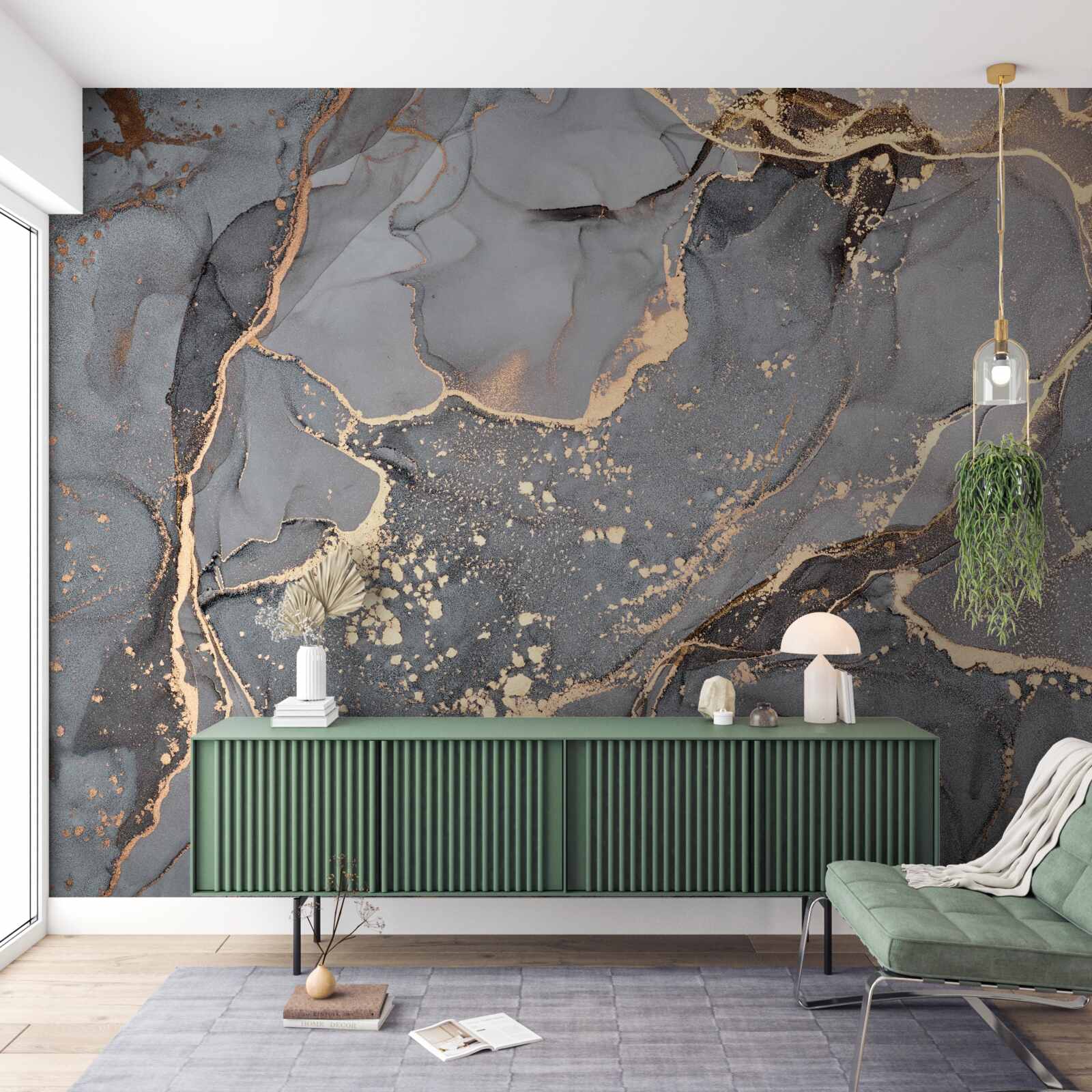 Fototapeten Abstrakte Aquarell -Kreation in Grau- und Goldtönen