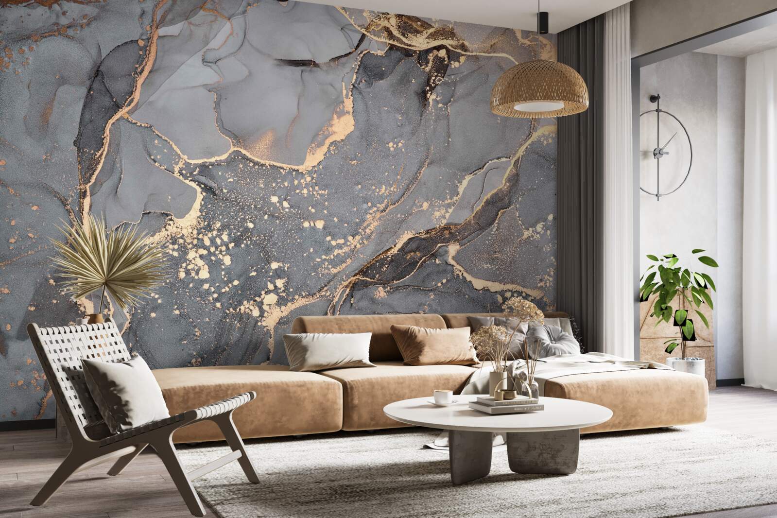 Fototapeten Abstrakte Aquarell -Kreation in Grau- und Goldtönen