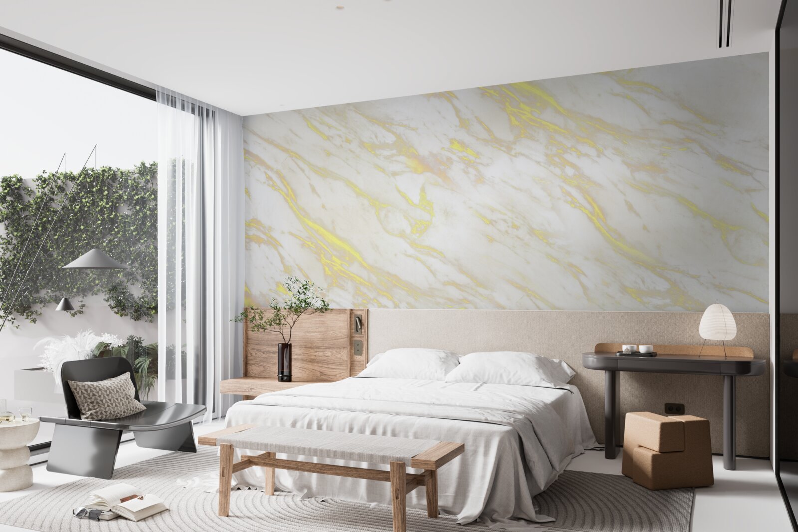 Fototapeten Weißer Marmor mit einem goldenen Farbton