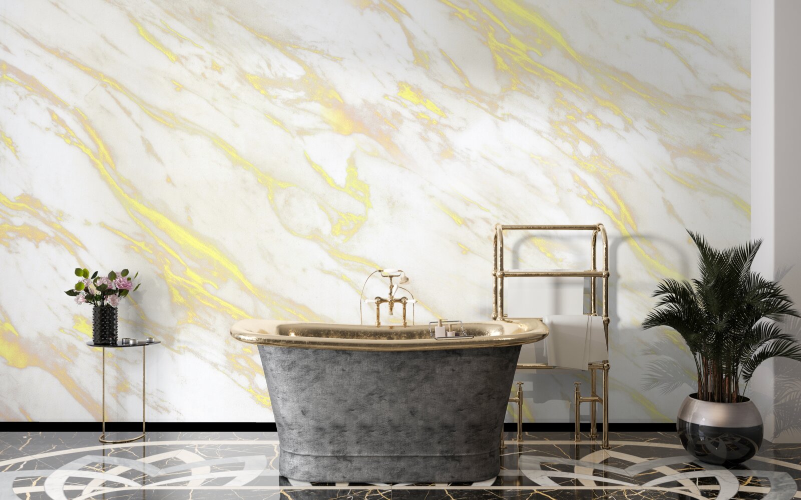 Fototapeten Weißer Marmor mit einem goldenen Farbton