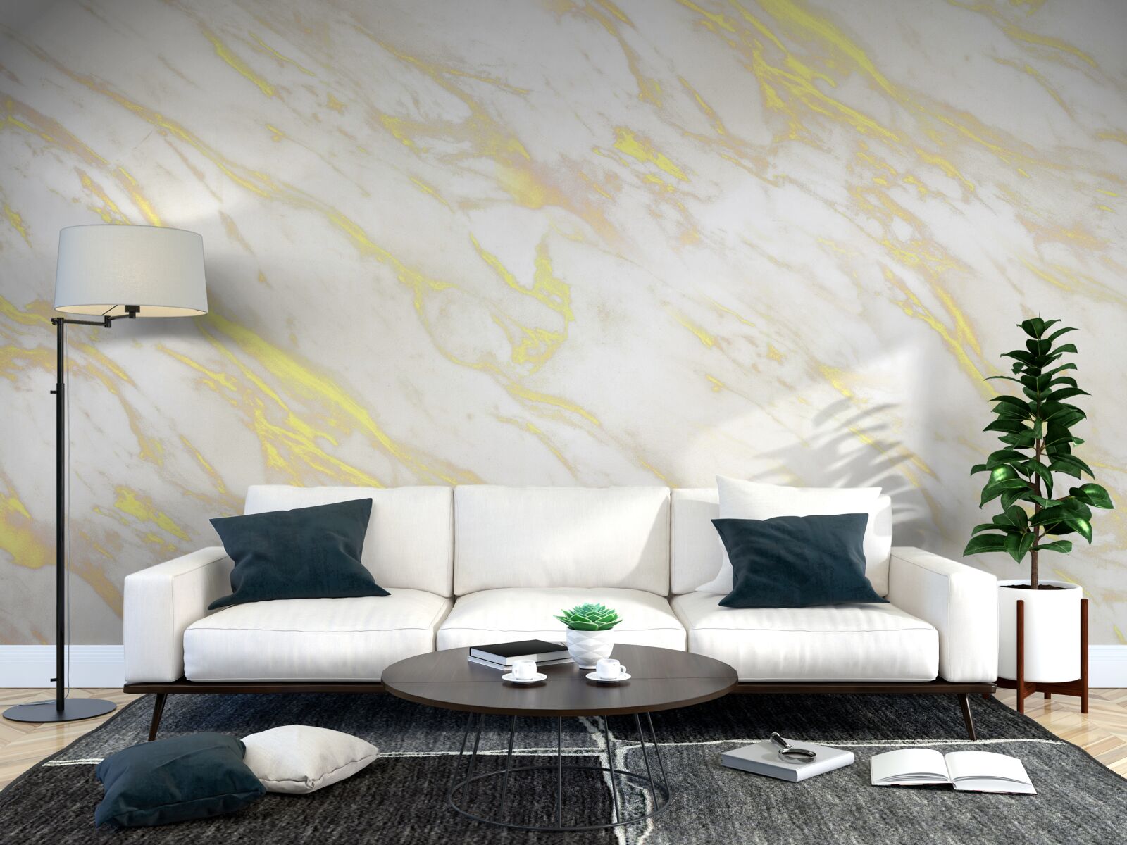 Fototapeten Weißer Marmor mit einem goldenen Farbton