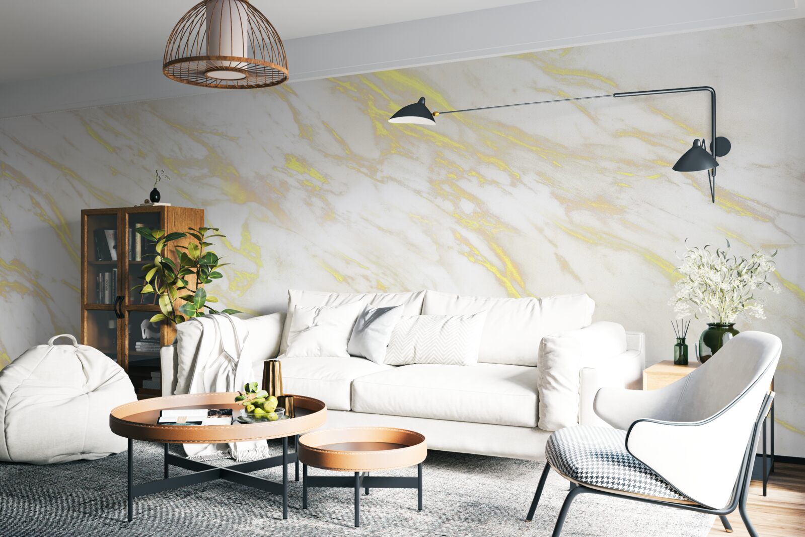 Fototapeten Weißer Marmor mit einem goldenen Farbton