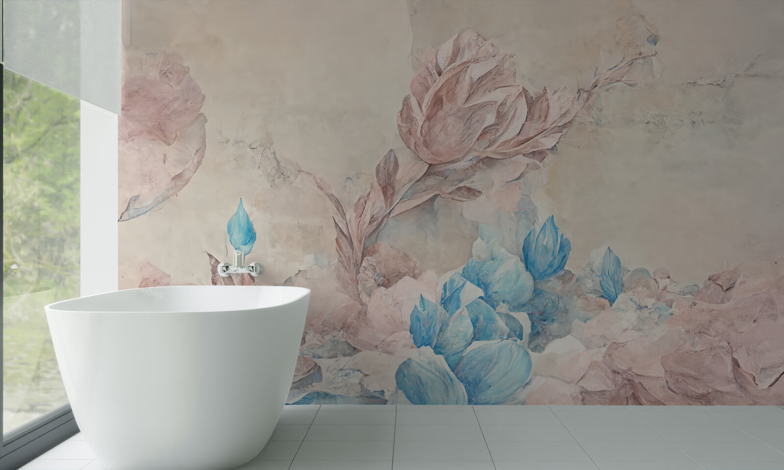 Fototapeten Rosa Blumen mit blauen Blütenblättern