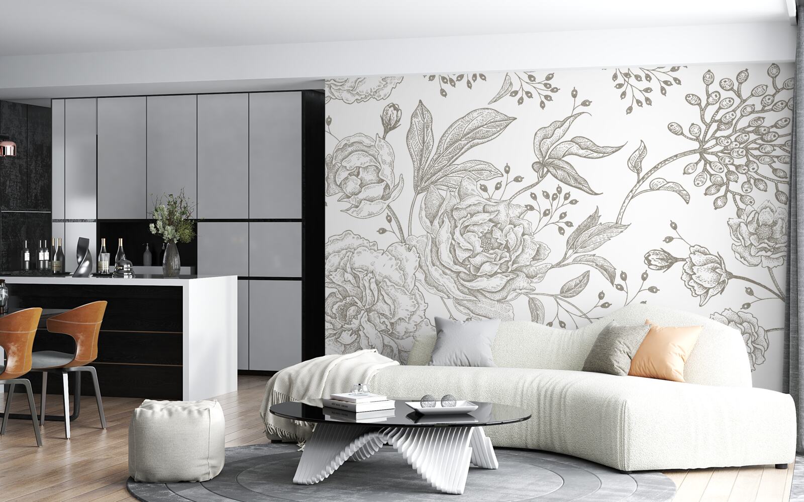 Fototapeten Rose und andere Blumen werden auf einem weißen Hintergrund präsentiert