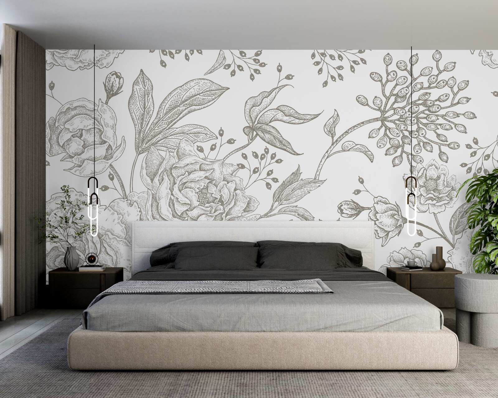 Fototapeten Rose und andere Blumen werden auf einem weißen Hintergrund präsentiert