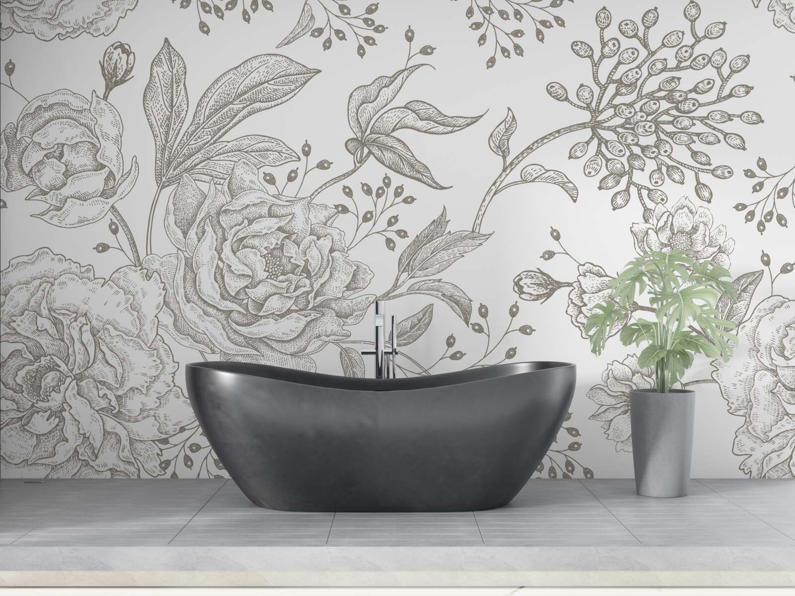Fototapeten Rose und andere Blumen werden auf einem weißen Hintergrund präsentiert