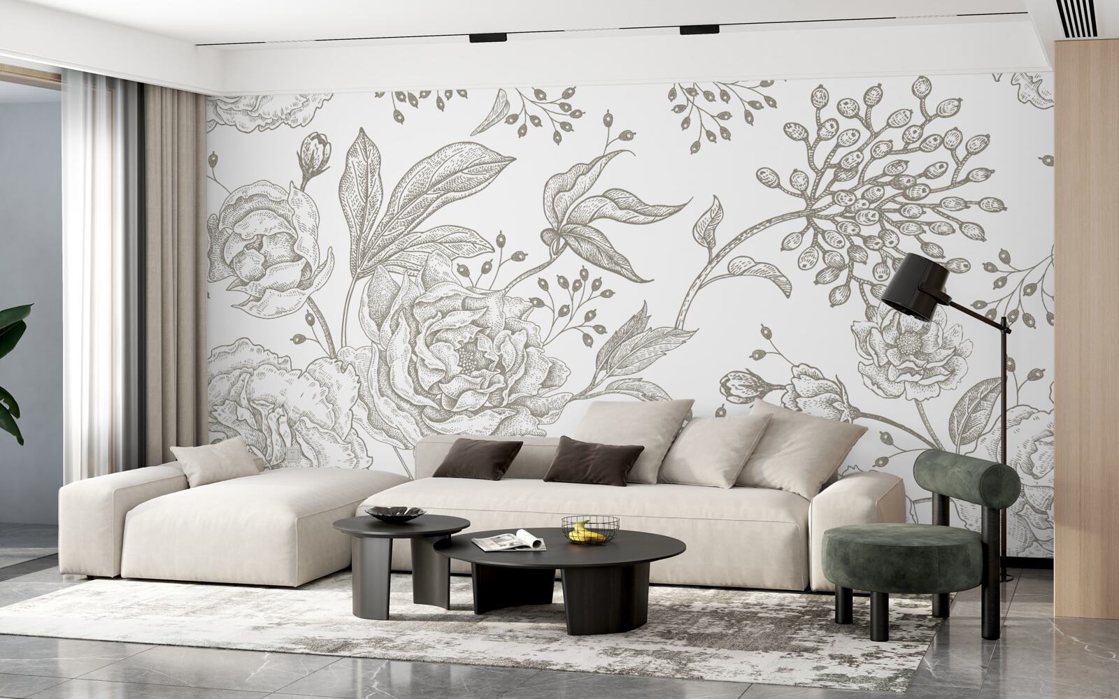 Fototapeten Rose und andere Blumen werden auf einem weißen Hintergrund präsentiert