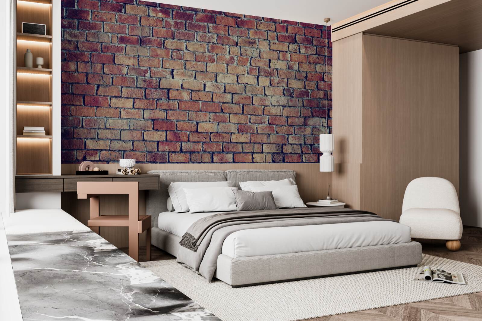 Fototapeten Eine Wand aus rotem Ziegelstein