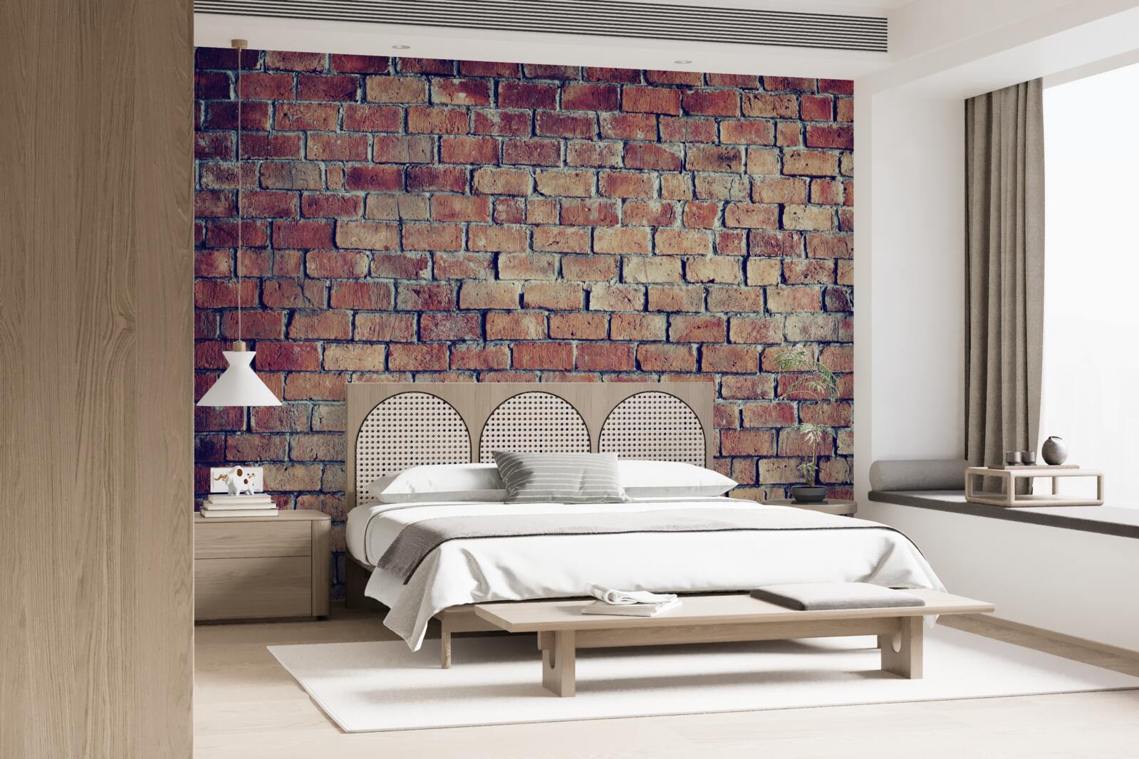 Fototapeten Eine Wand aus rotem Ziegelstein