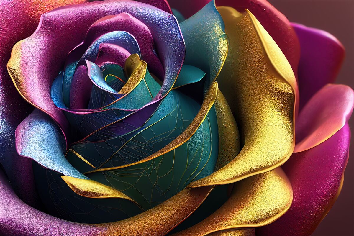 Fototapeten Persische Rose von einem Regenbogen beleuchtet