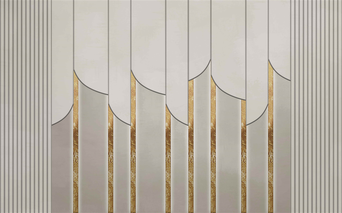 Fototapeten Parkiet mit Gold geschmückt, aus weißen und grauen Holzplatten hergestellt