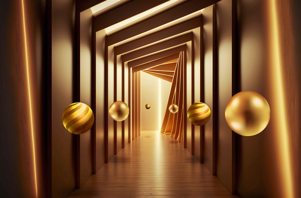 Fototapeten Braune Kugeln in einem braunen Tunnel