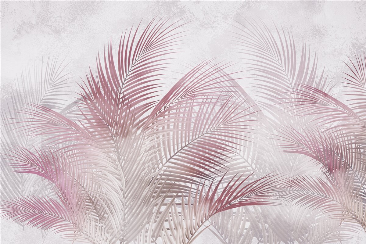Fototapeten neblige, rosa Palmblätter