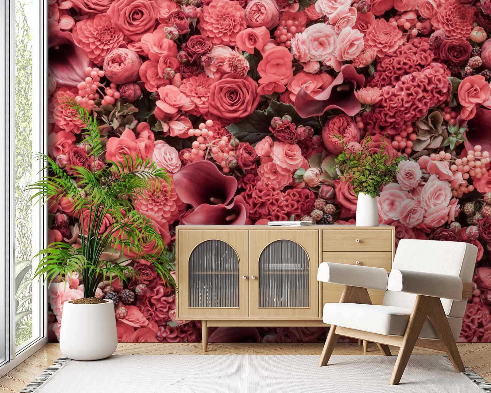 Fototapeten Ein Set von Sommer roten Blumen