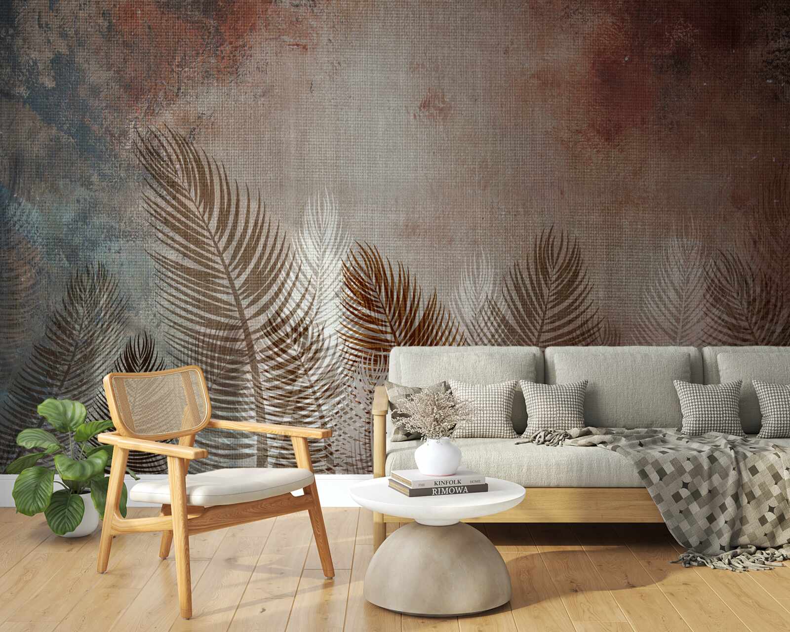 Fototapeten Palmblätter in der Herbstpalette sehen einen flauschigen Look