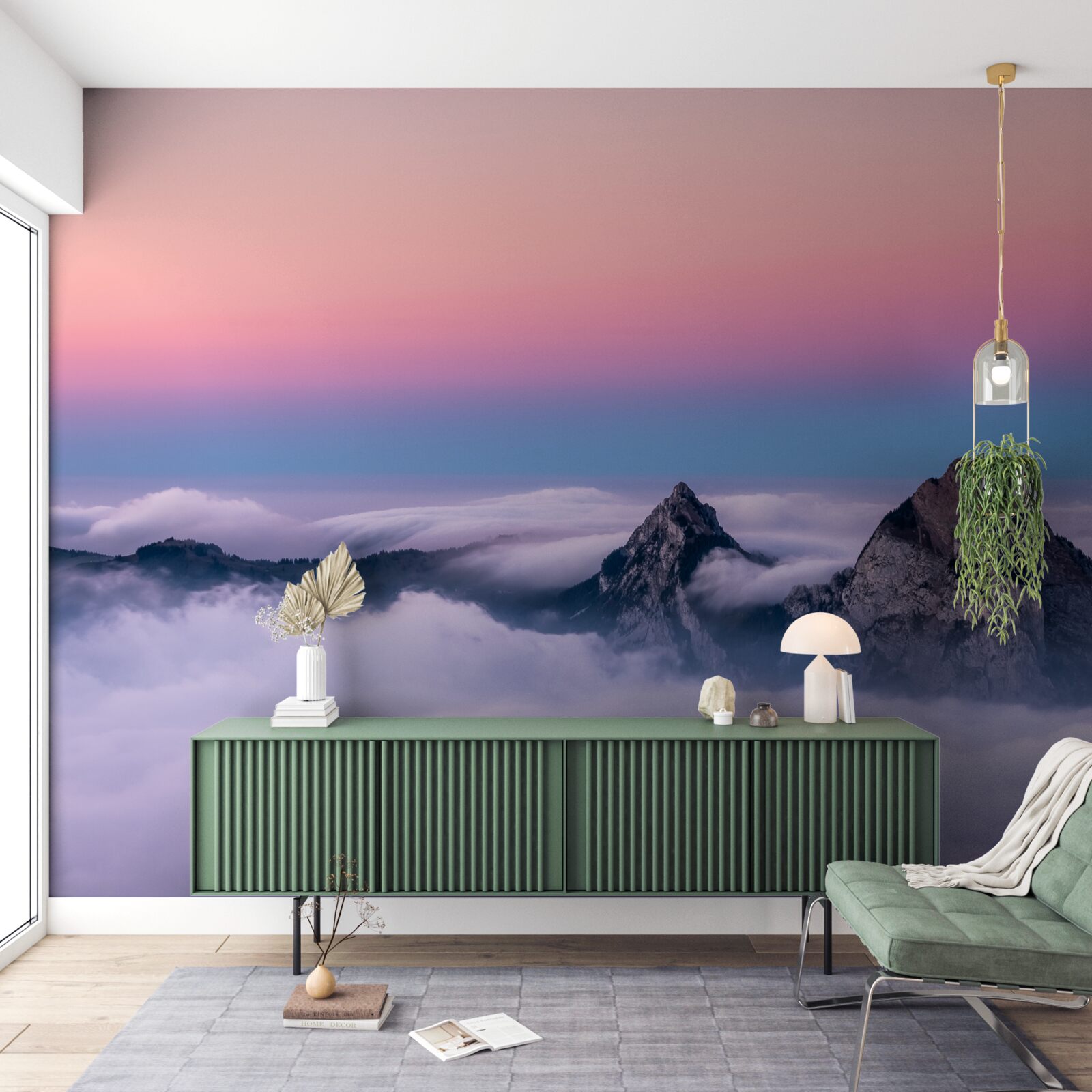 Fototapeten Die Wolkenspitzen unter dem rosa Himmel