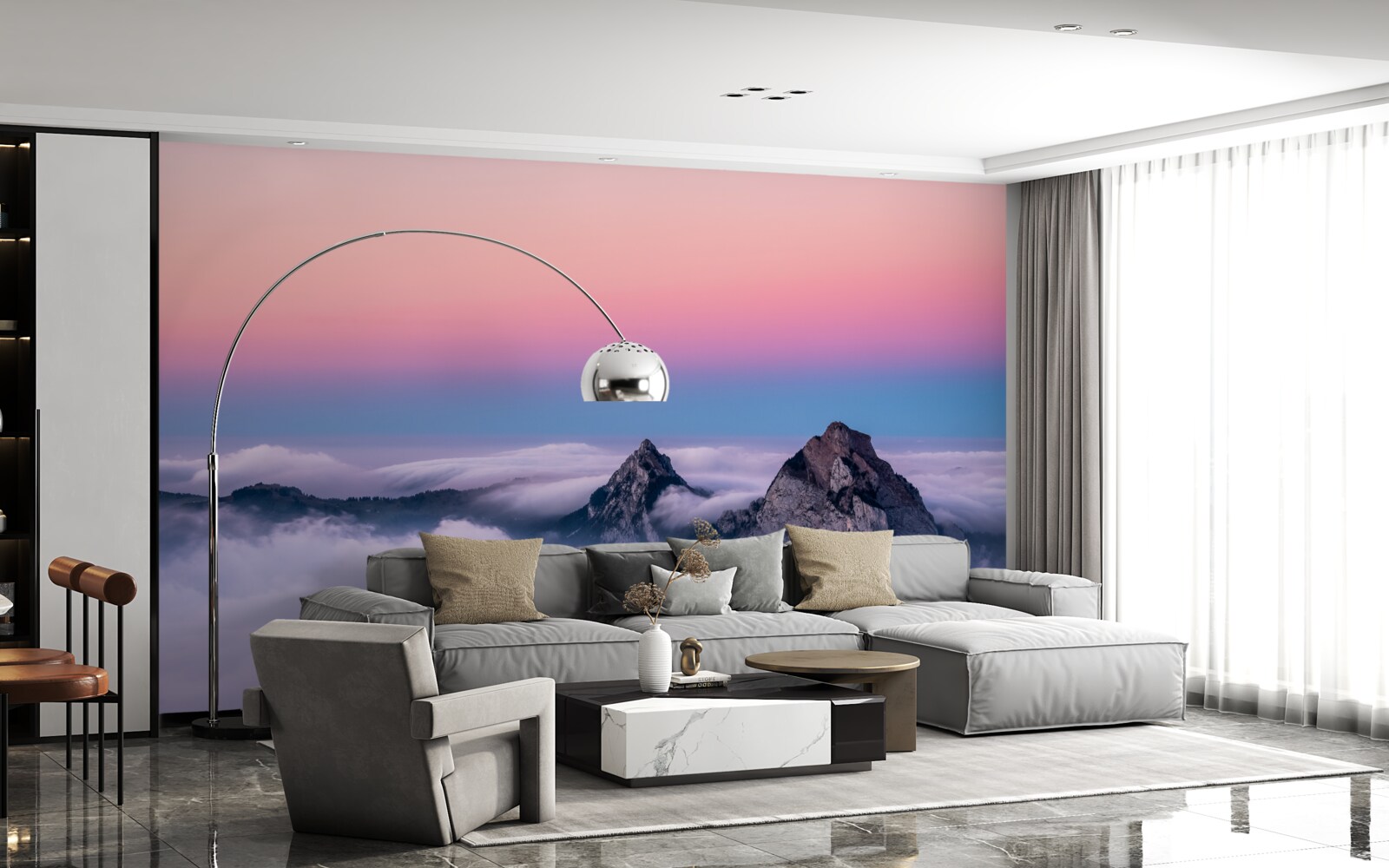Fototapeten Die Wolkenspitzen unter dem rosa Himmel