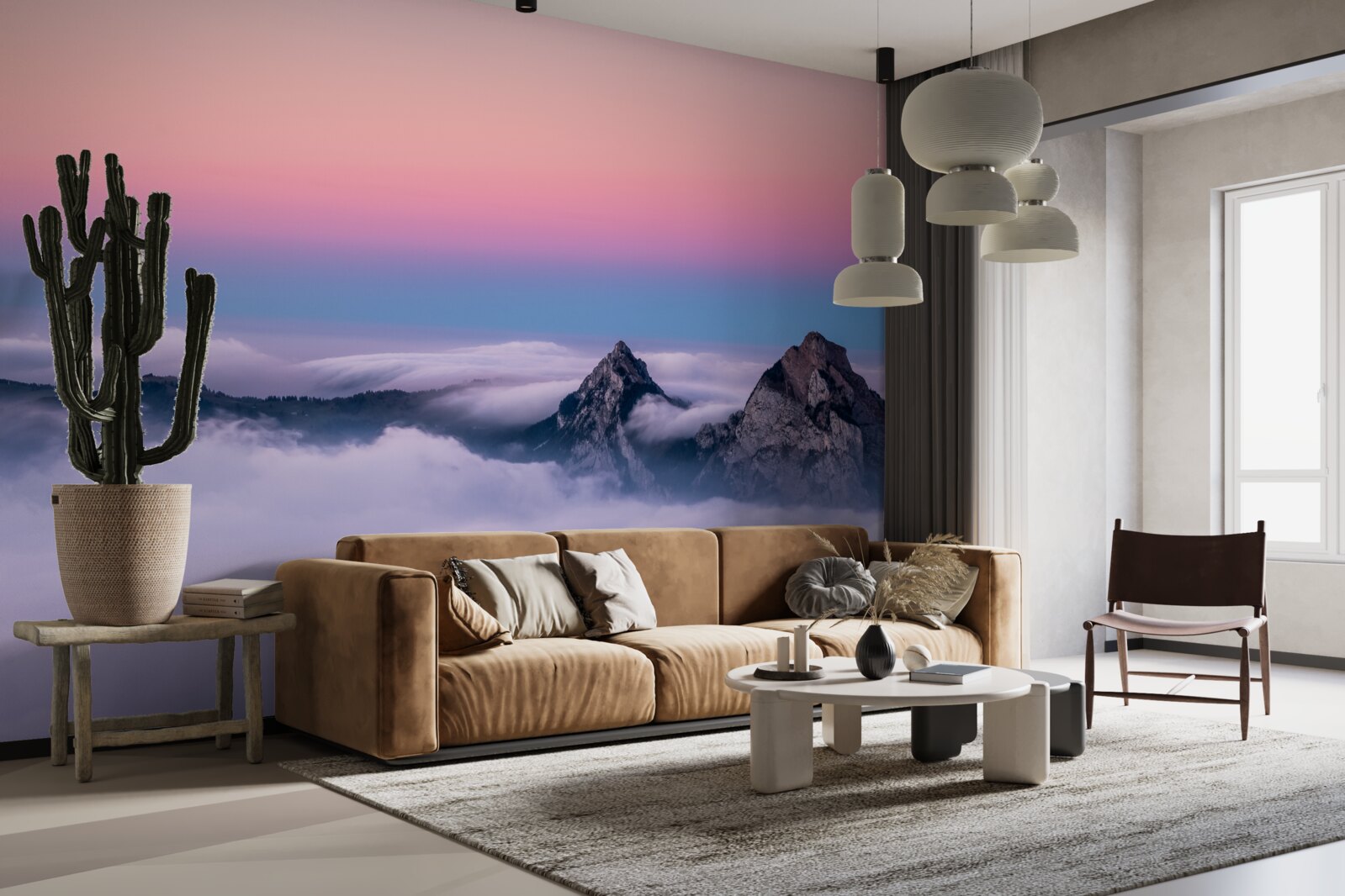 Fototapeten Die Wolkenspitzen unter dem rosa Himmel