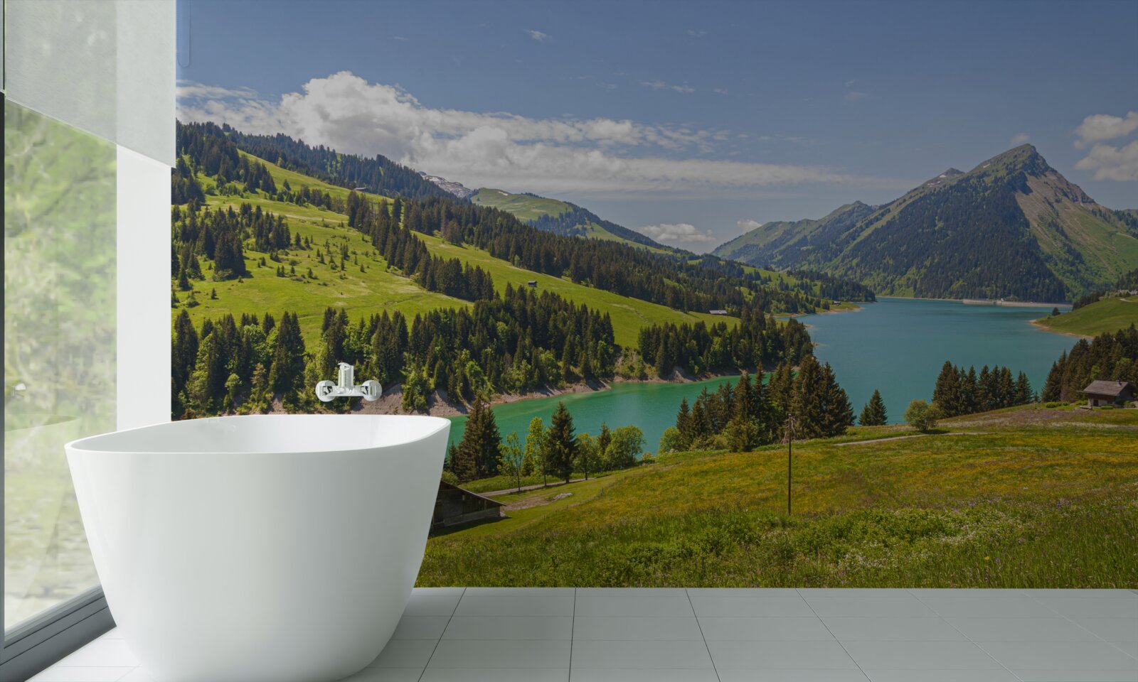 Fototapeten Ongren -See mit Azurchenwasser in den Bergen