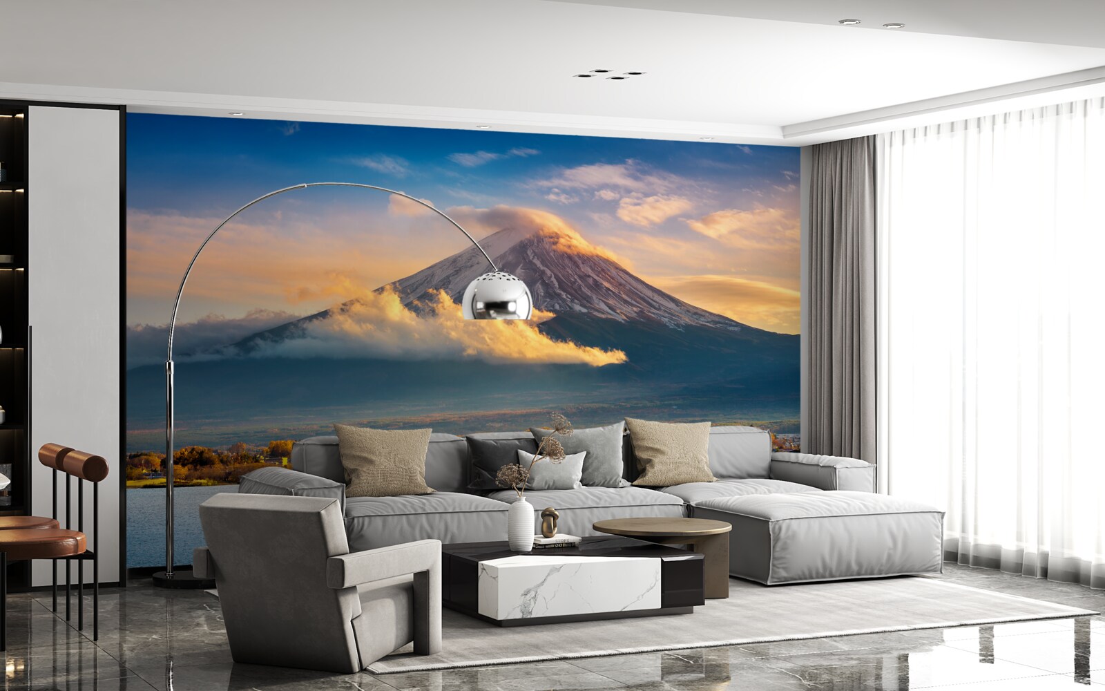 Fototapeten Der Gipfel von Fuji ist von einem dicken Nebel umgeben