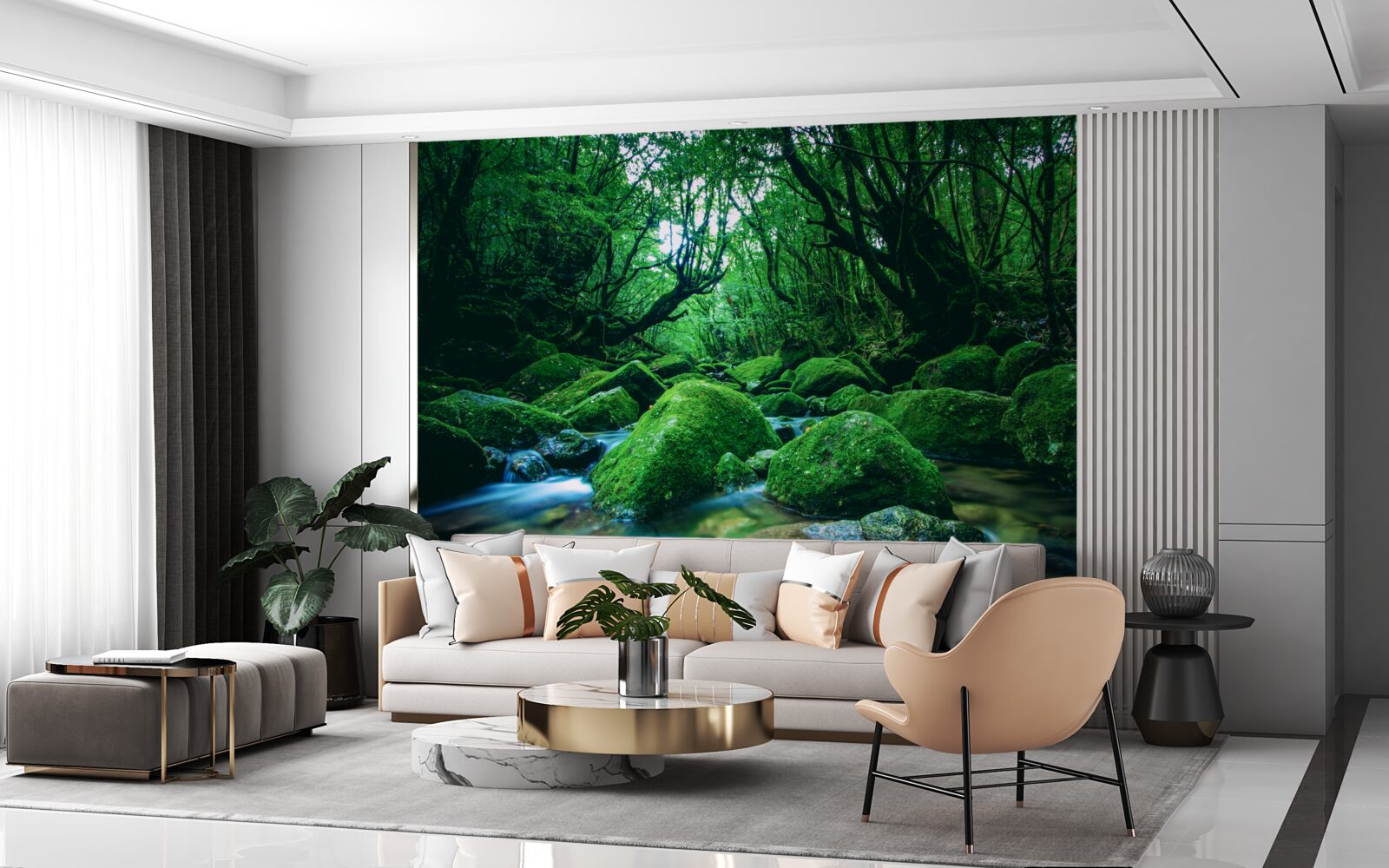 Fototapeten Ein Wald in einem Traum am Fuß des Wasserfalls