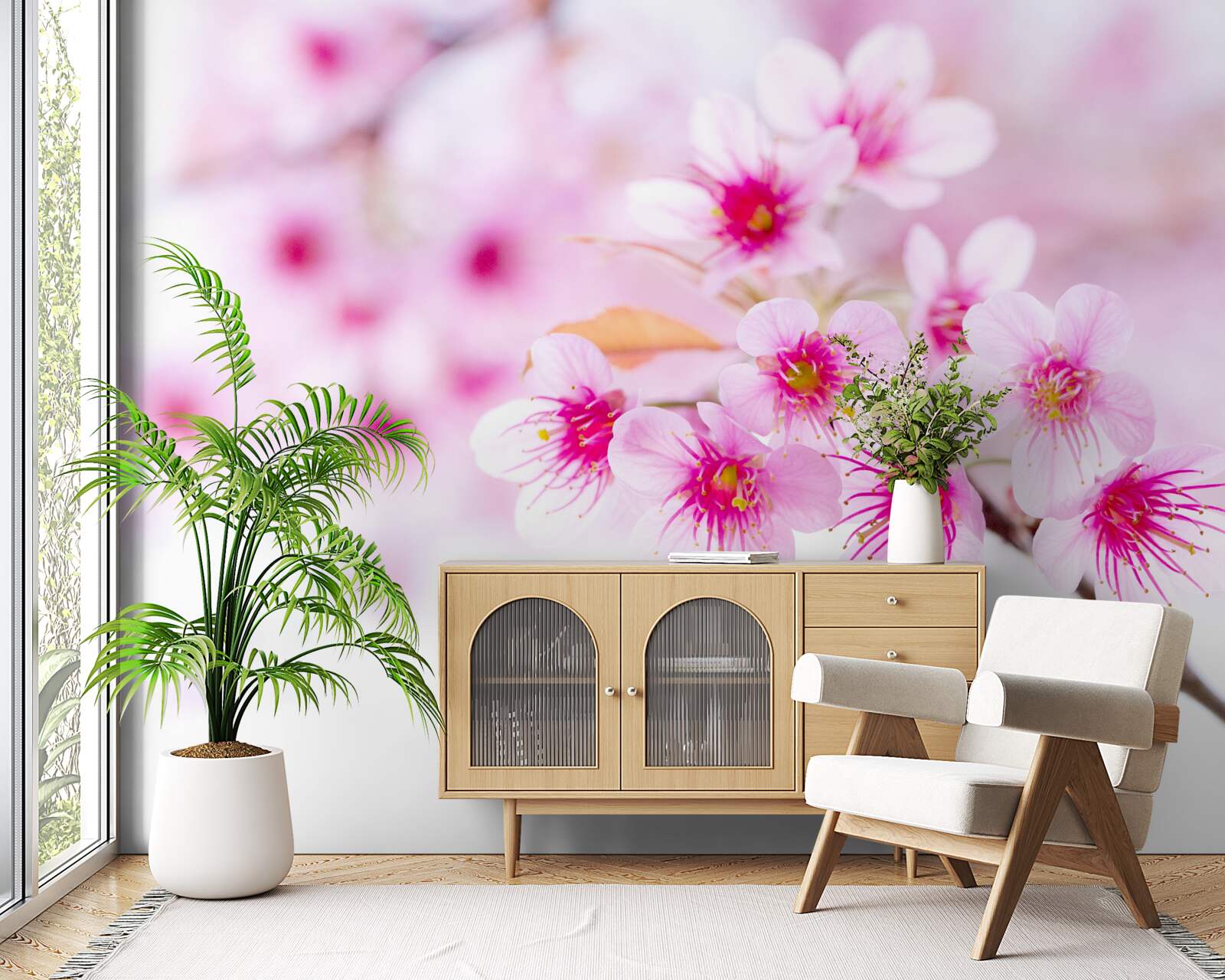 Fototapeten Rosa Blume von Sakura -Zweigen