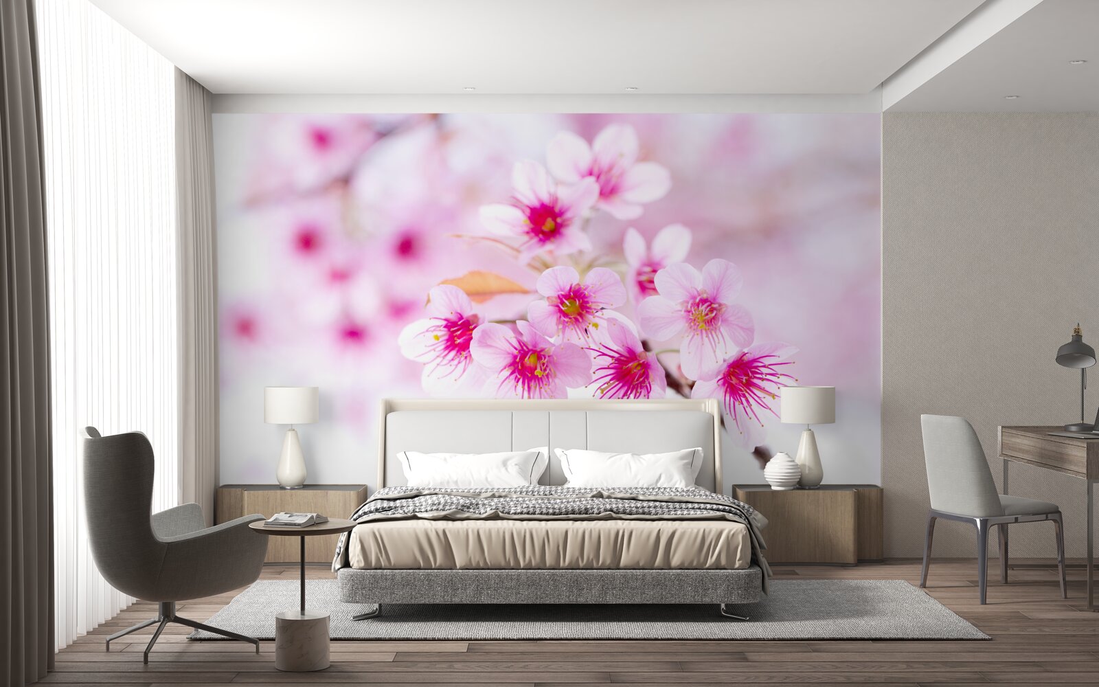 Fototapeten Rosa Blume von Sakura -Zweigen
