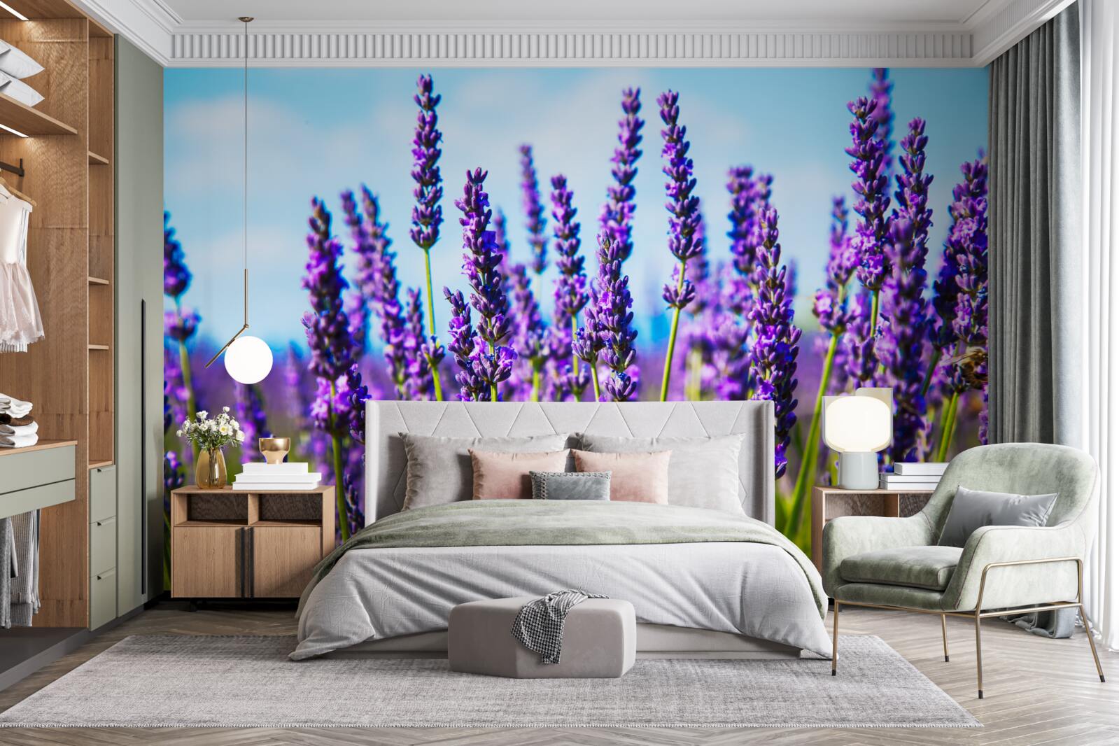 Fototapeten Lila Lavendel vor dem Hintergrund des blauen Himmels