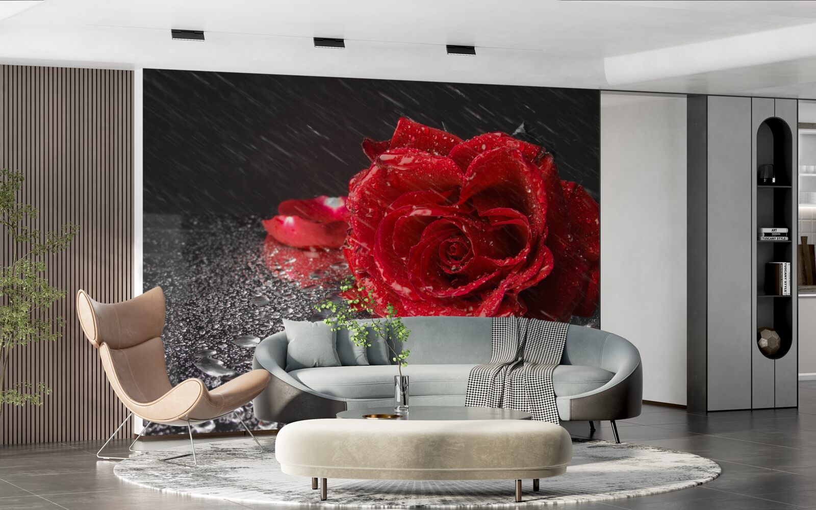 Fototapeten Rose im Regen, rot wie Blut