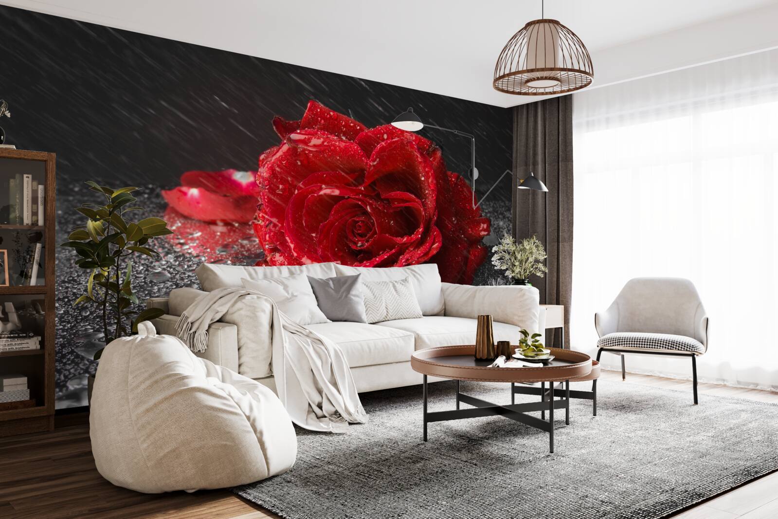 Fototapeten Rose im Regen, rot wie Blut