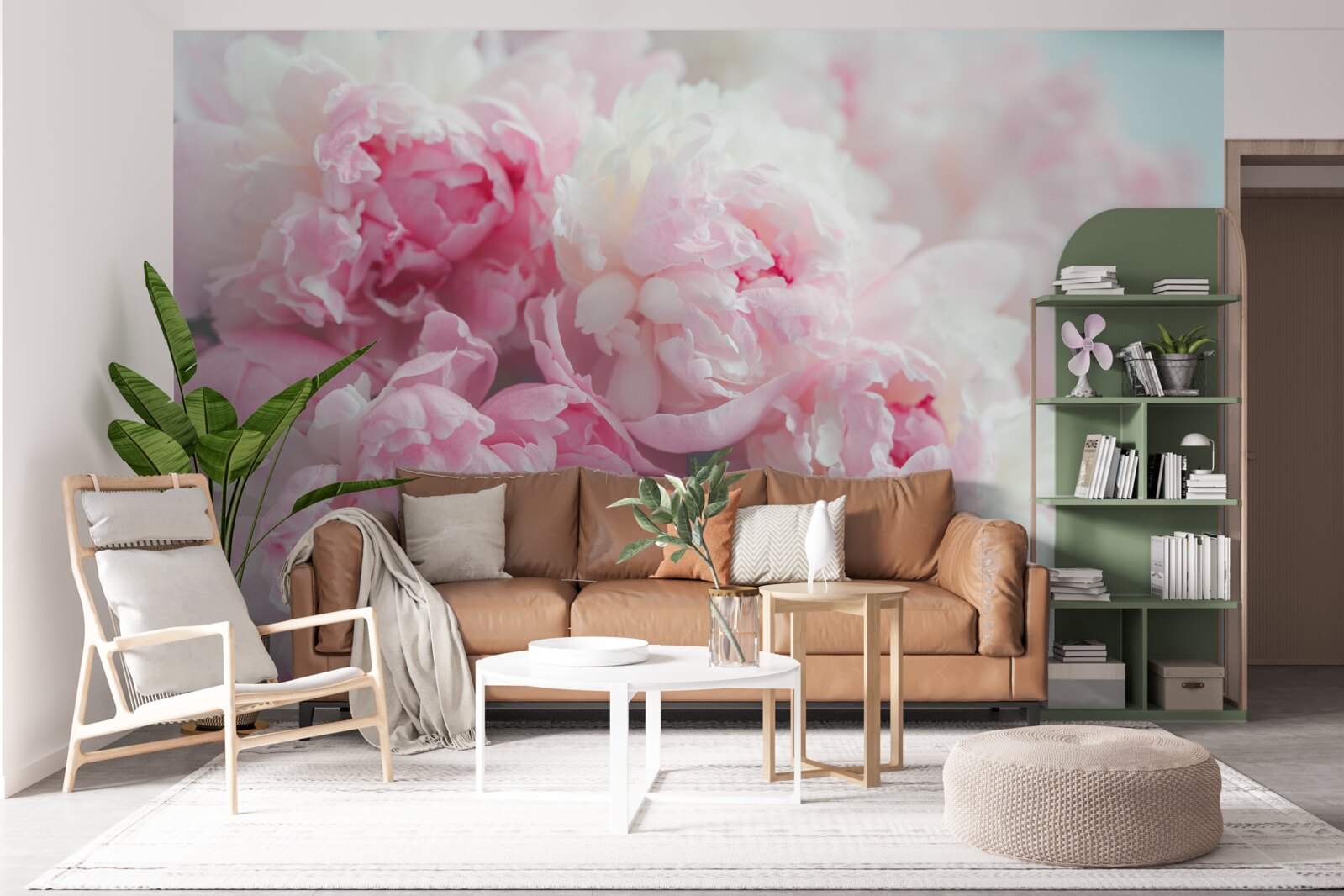 Fototapeten Ein Blumenstrauß mit zarten und anmutigen rosa Pfingstrosen
