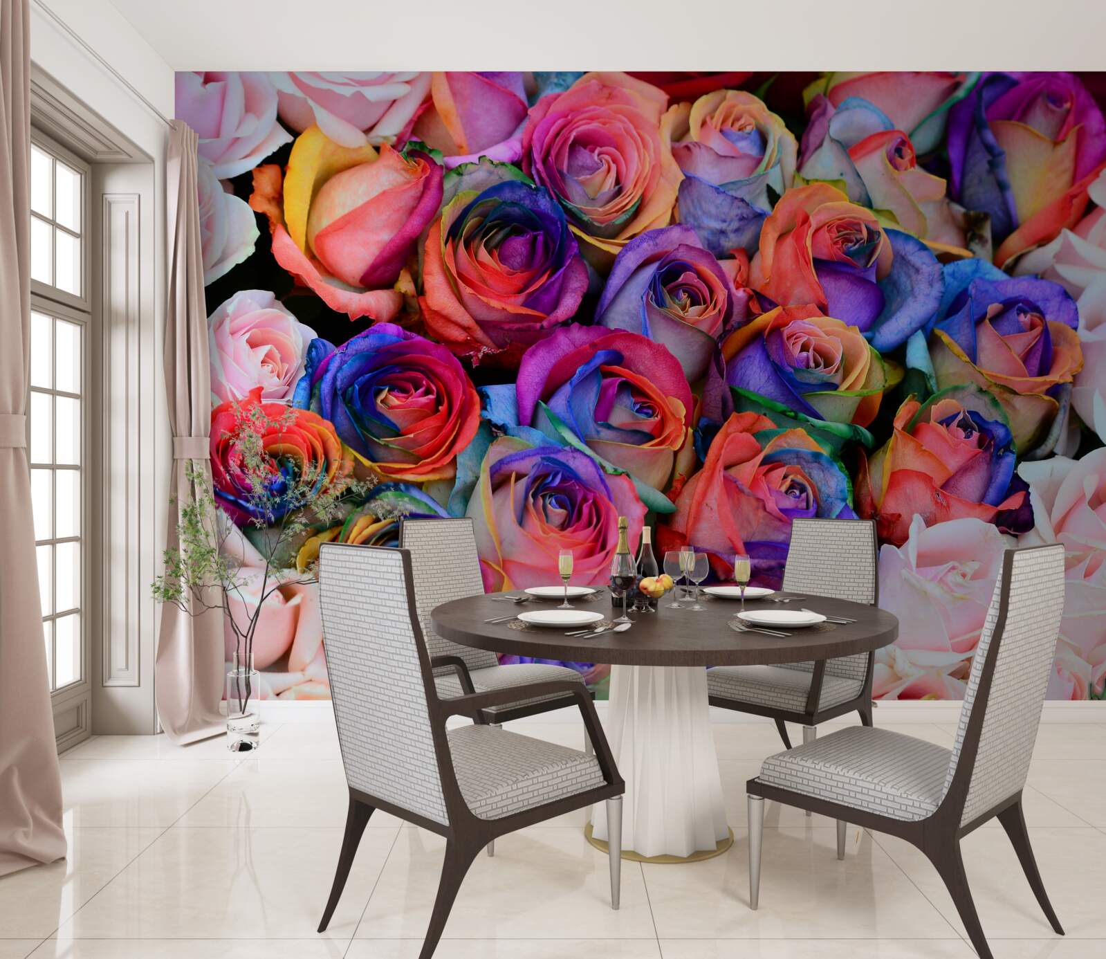 Fototapeten Im Hintergrund rosa verschiedene Farben in Rosen