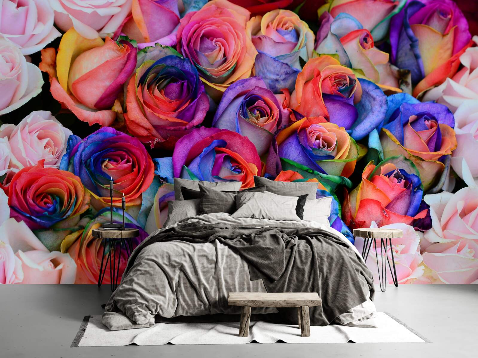 Fototapeten Im Hintergrund rosa verschiedene Farben in Rosen