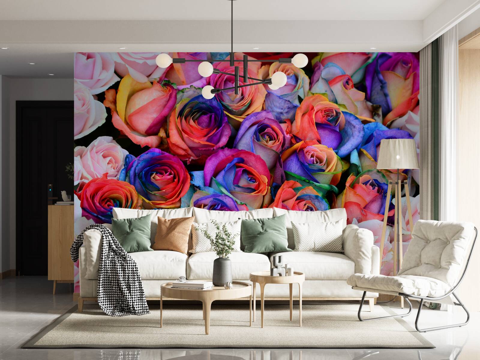 Fototapeten Im Hintergrund rosa verschiedene Farben in Rosen