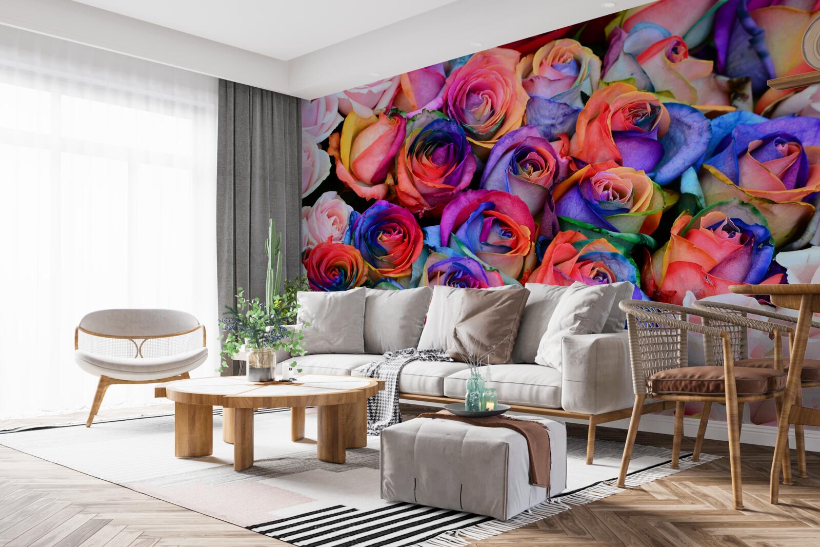 Fototapeten Im Hintergrund rosa verschiedene Farben in Rosen