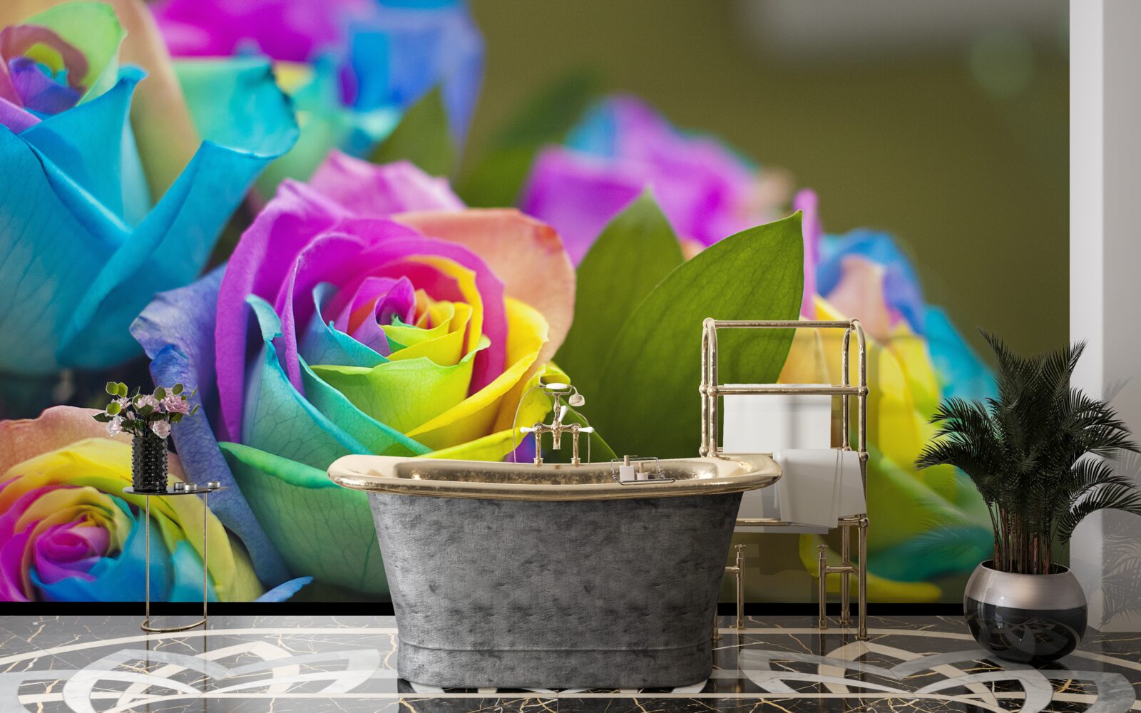 Fototapeten Der Bouquet enthält eine schöne Regenbogenrose