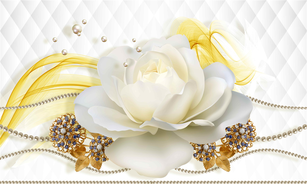 Fototapeten Alabaster Rose und Broschen mit Steinen eingelegt